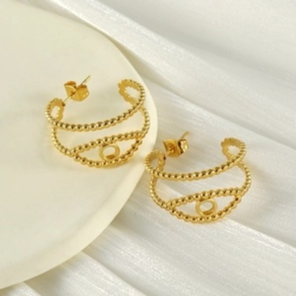 Gold Evil Eye Hoop Earrings‎ 18K Gold Plated Stainless Steel Jewelry